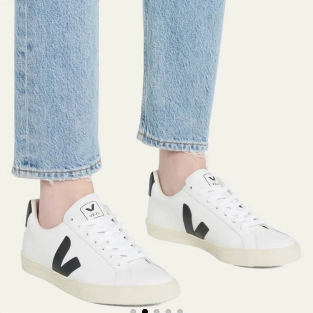 Veja White Leather Sneakers with Black V Accents